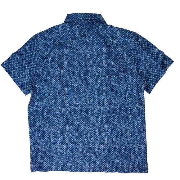Caribbean Joe Men’s L Blue Ocean Print Short Sleeve Button Down Shirt - Picture 2 of 4